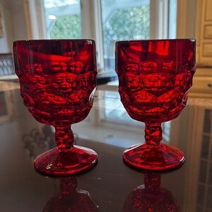 Viking Vtg. Georgian Ruby Red Honeycomb 11oz. Goblets 5.75"  set of 2